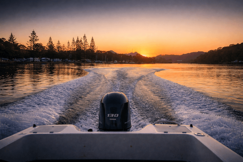 Yamaha outboard on the Brunswick River at sunset
